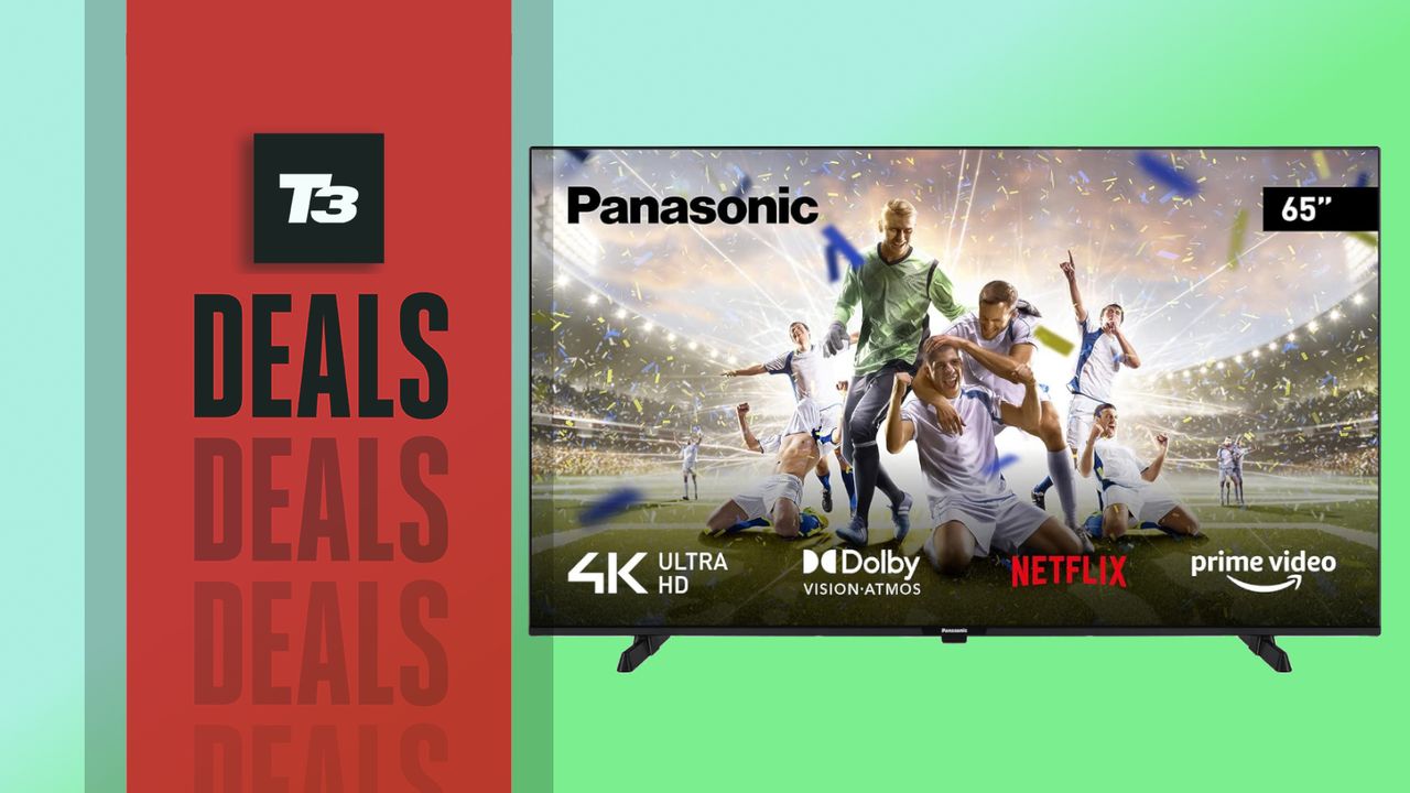 The Panasonic 65-inch TV on a blue and green background