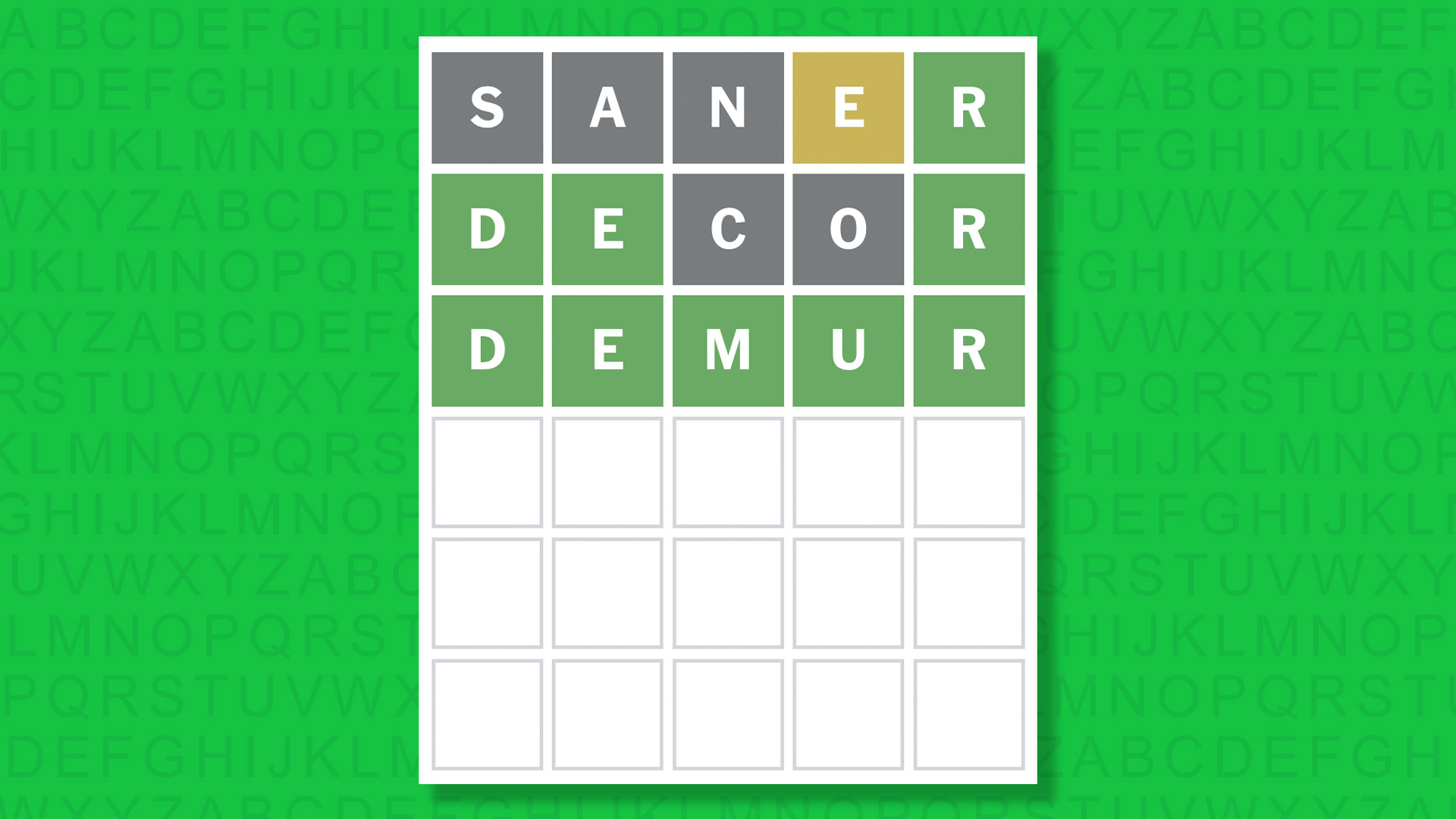 NYT Wordle answer for game 1838 on a green background