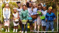 Image of bunch of children clutching easter baskets