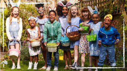 Image of bunch of children clutching easter baskets