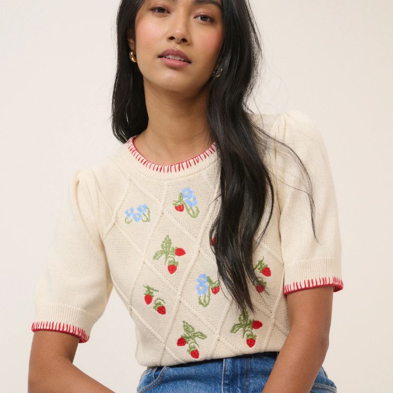 An embroidered strawberry knit. by Nobody's Child
