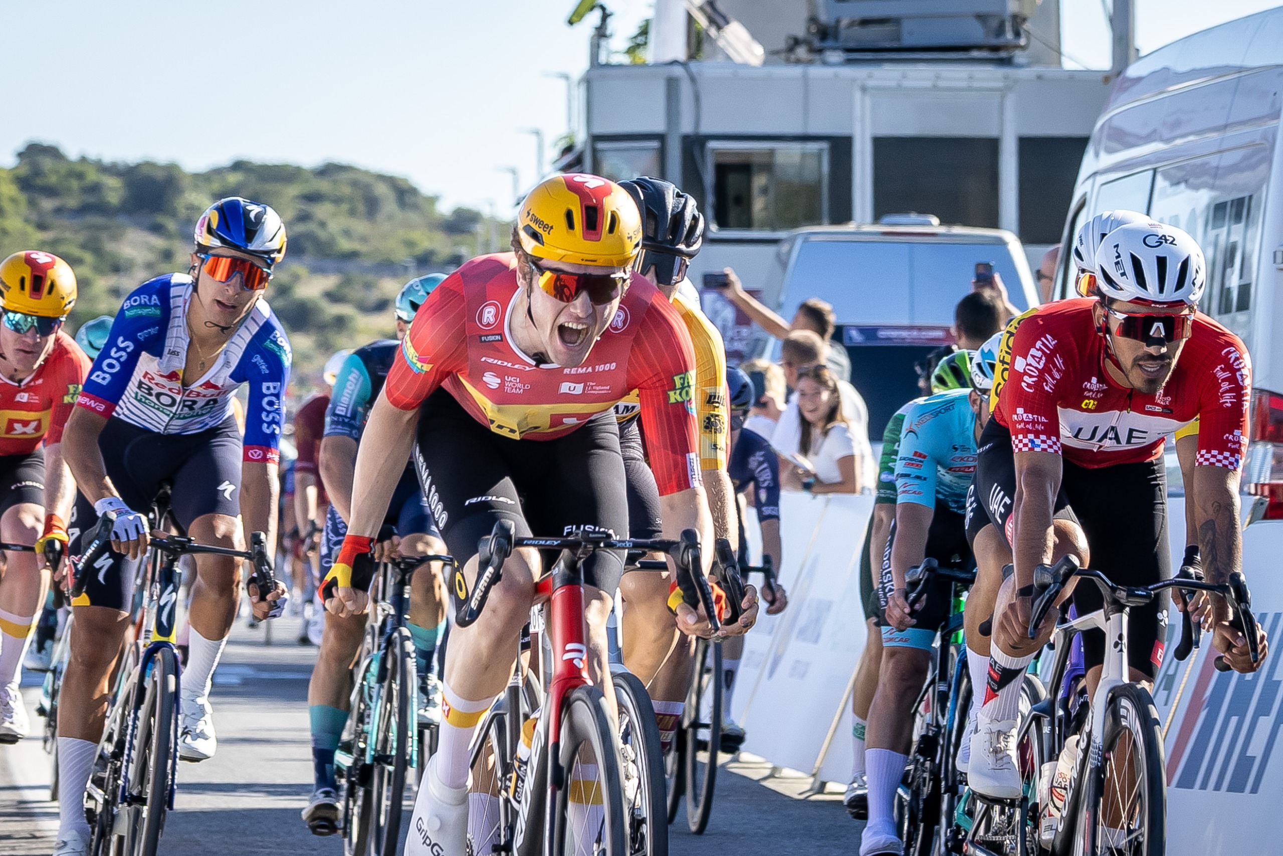 Carl-Frederik B&eacute;vort (UNO-X Mobility) wins stage 2 of the 2026 CRO Race in Novalja. (SPORT-IT/CRO Race)