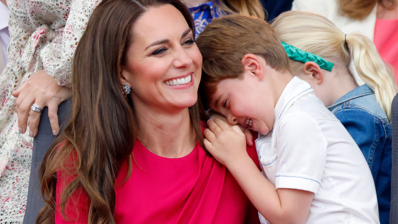 Catherine, Duchess of Cambridge and Prince Louis of Cambridge attend the Platinum Pageant on The Mall on June 5, 2022 in London, England. The Platinum Jubilee of Elizabeth II is being celebrated from June 2 to June 5, 2022, in the UK and Commonwealth to mark the 70th anniversary of the accession of Queen Elizabeth II on 6 February 1952.