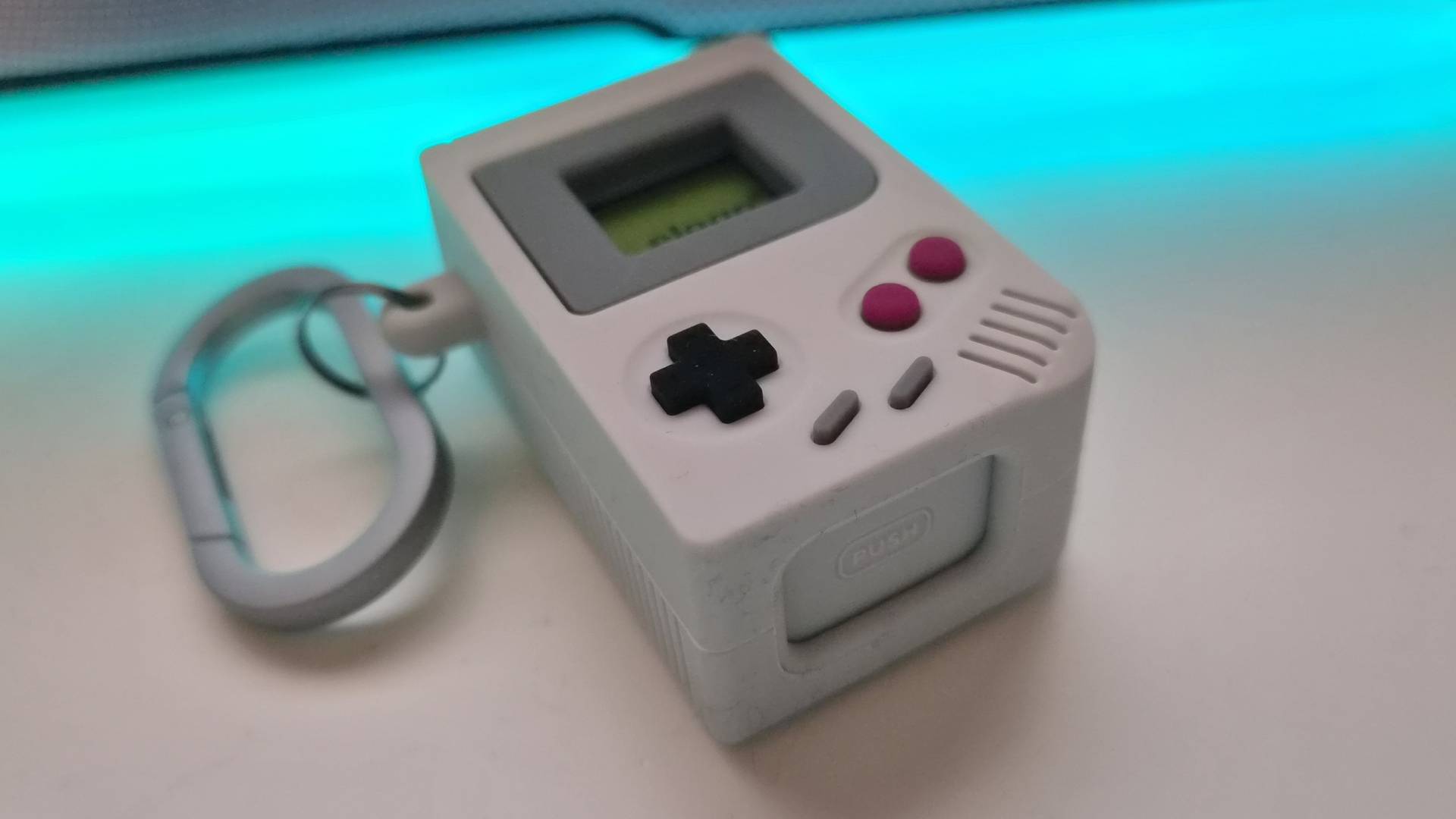 Photo of the elago Switch Game Case sitting on a white desk.