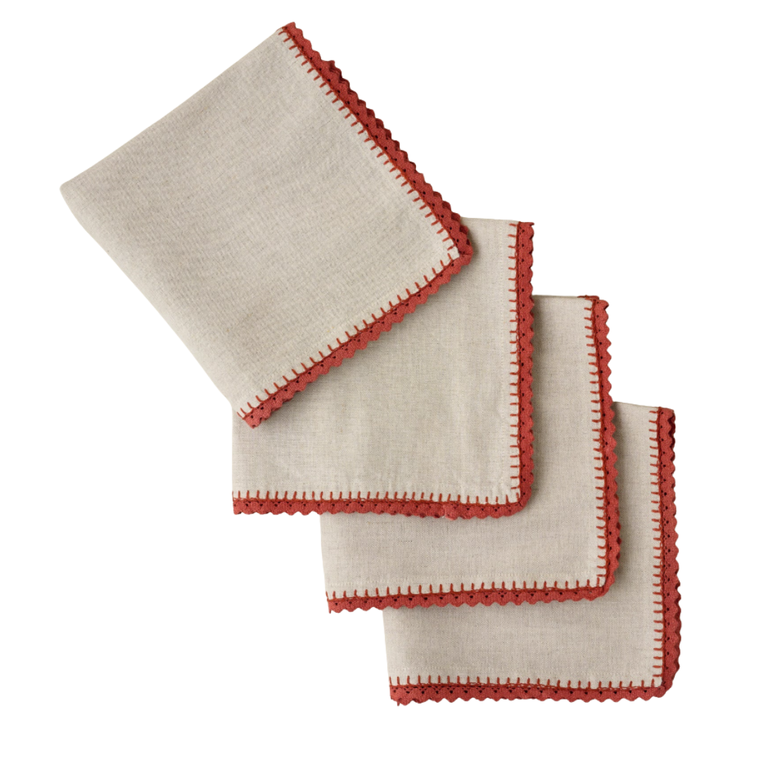 Apricot Crochet Edge Napkin Set of Four
