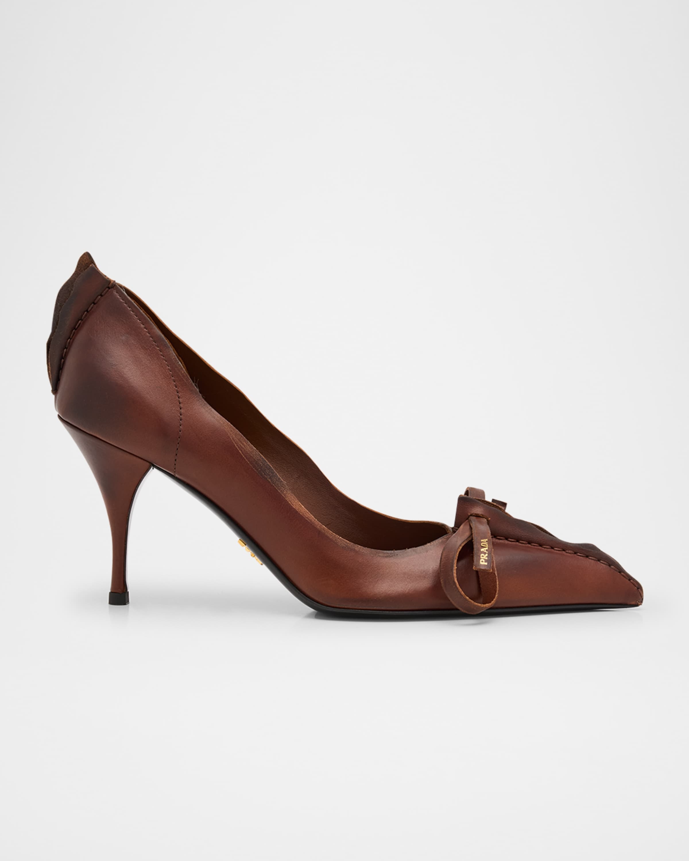 Prada, Leather Bow Pumps in Brown