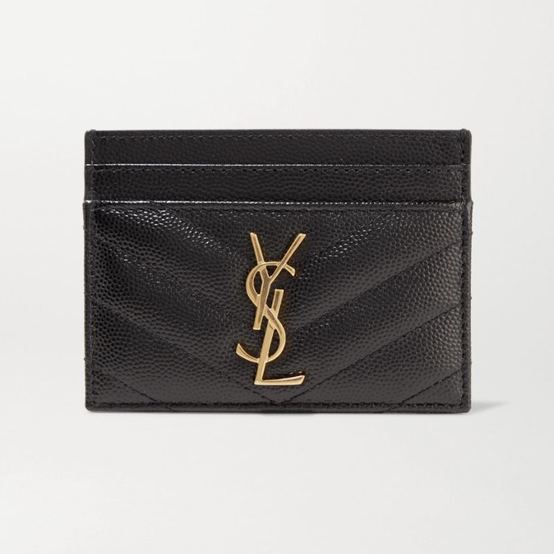 A black Saint Laurent Monogram Leather Trifold Wallet is one of the best 40th birthday gifts.
