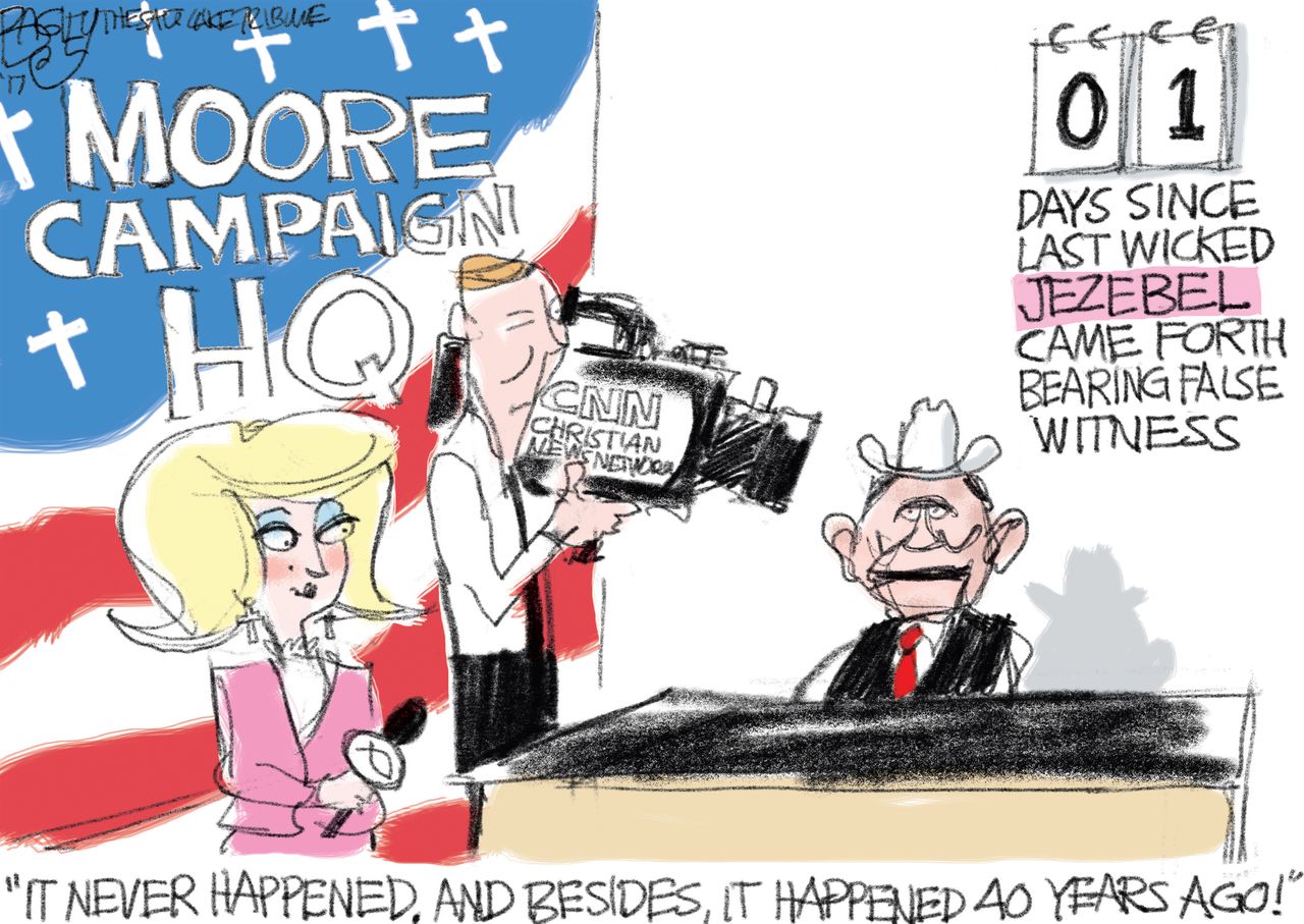 Political cartoon U.S. Roy Moore sexual abuse campaign