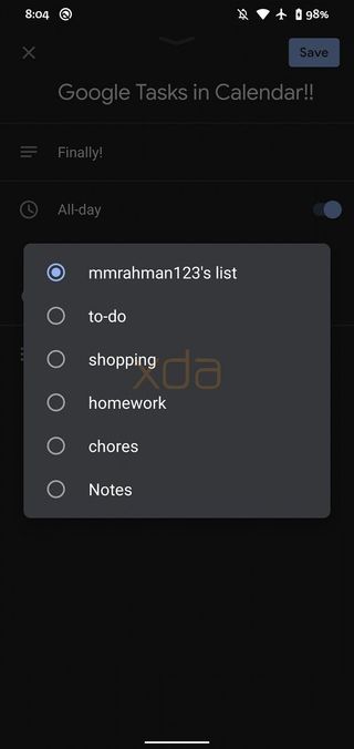 Google Tasks integration with Calendar