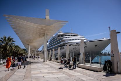 The Seabourn Quest luxury cruise ship docked at the Malaga Cruise Terminal in Malaga, Spain, on Thursday, April. 20, 2023. Photographer: Angel Garcia/Bloomberg via Getty Images.