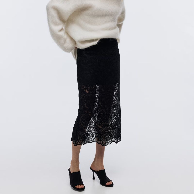 lace pencil skirt on model