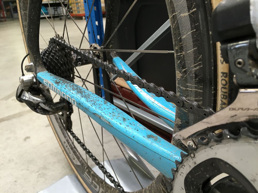 Beefy chainstays help withstand the punishment from Paris-Roubaix