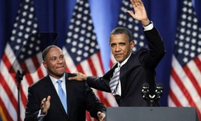 President Obama with Massachusetts Gov. Deval Patrick at a campaign fundraising event in Boston