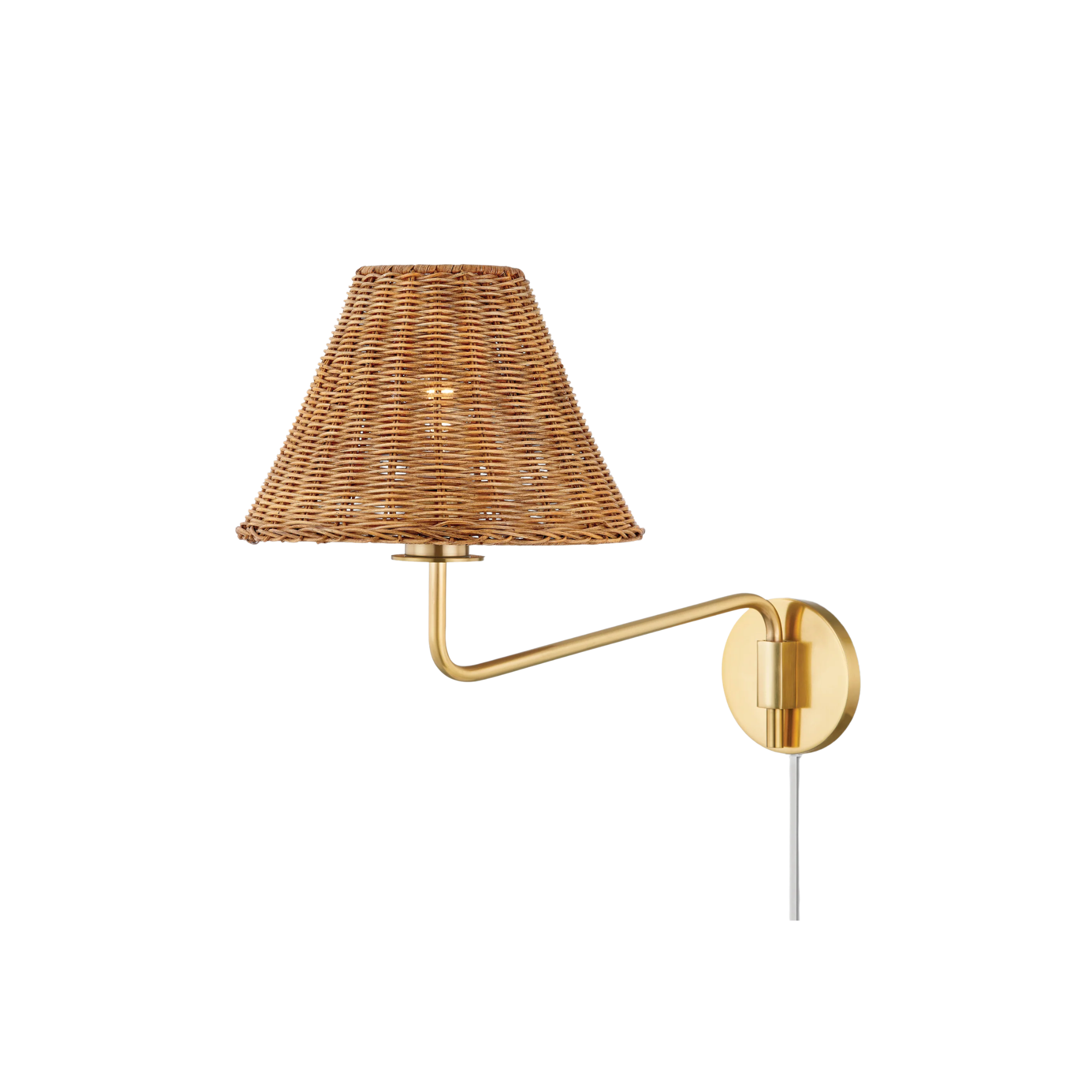 a plug in wall sconce with a rattan shade