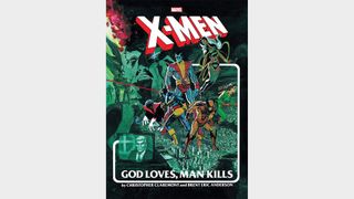 Wolverine, Cyclops, Colossus, Storm and Nightcrawler look pensive on the collection cover for X-Men: God Loves, Man Kills