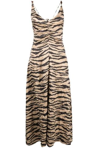 GANNI Tiger-Print Satin Midi Dress