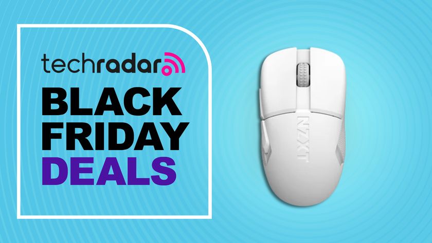NZXT Lift Elite Wireless gaming mouse against a cyan TechRadar deals background