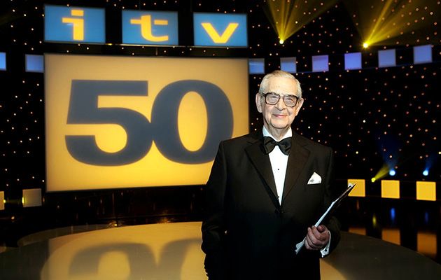 Denis Norden with his trademark clipboard which he used on It&#039;ll Be Alright On The Night