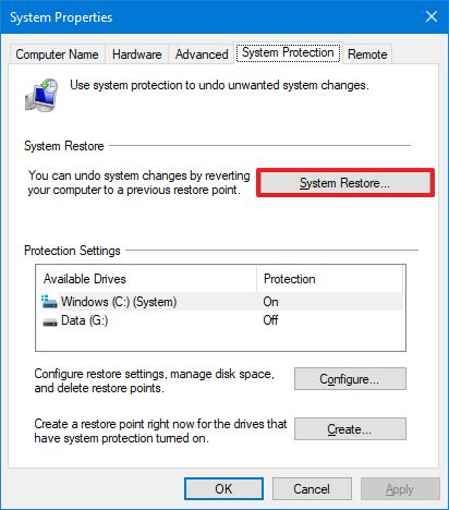 System Restore option