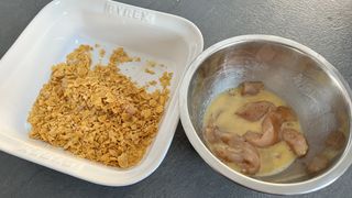 Cornflake coating for honey-garlic chicken tender recipe