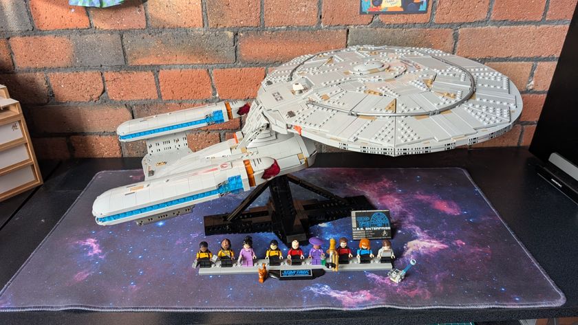 Lego U.S.S. Enterprise set on stand