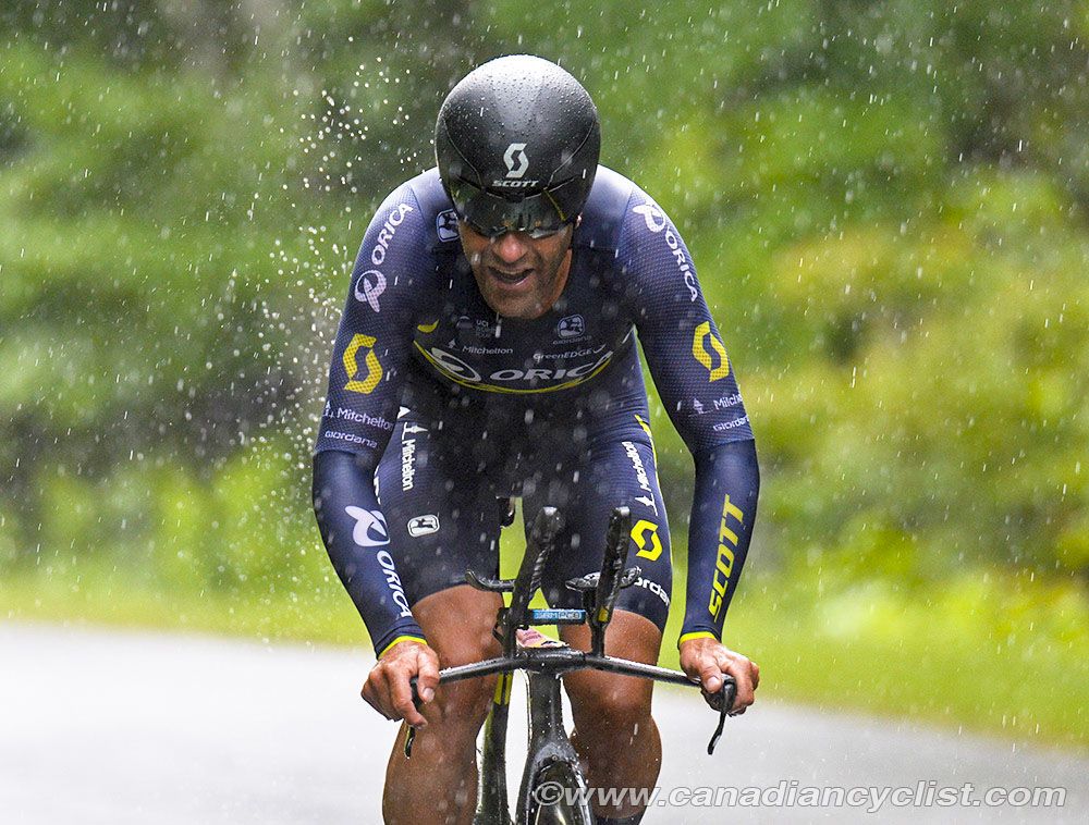 Svein Tuft (Orica-Scott) powers through the rain to his 10th National ITT title