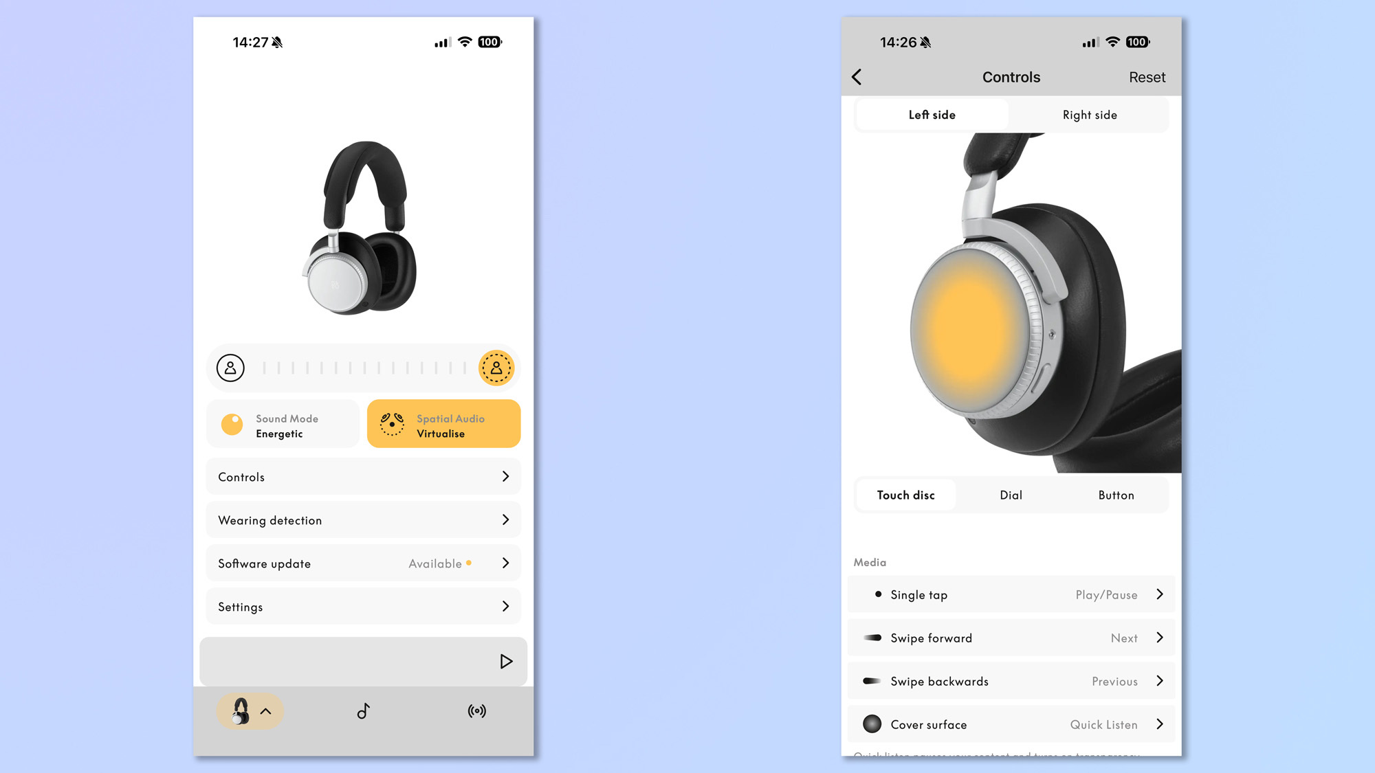 A screenshot of the B&amp;amp;O app
