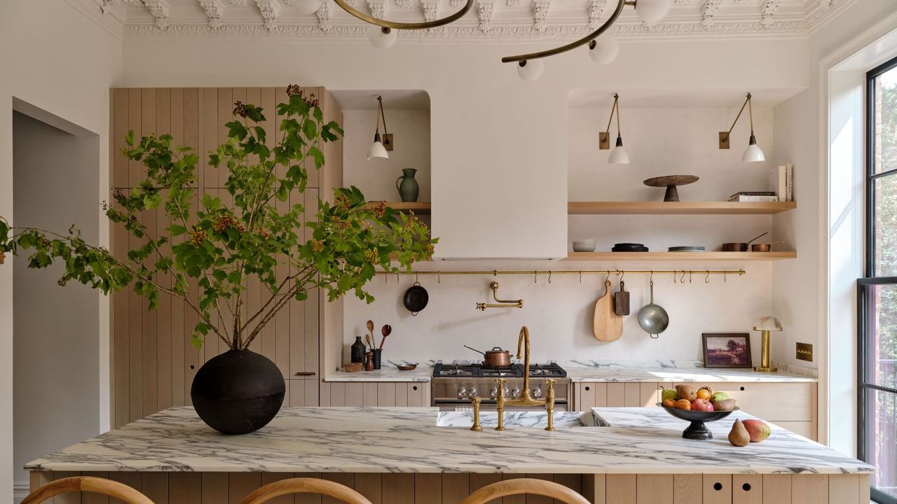 A neutral deVOL kitchen in a Brooklyn brownstone