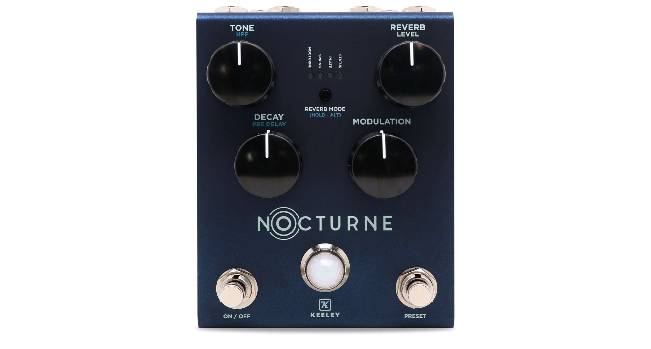Keeley Electronics Nocturne: this new stereo reverb is the latest signature pedal for Andy Timmons and has a dark metallic blue enclosure with a similar control surface to his Halo Core pedal.