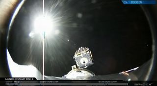 The Hispasat 30W-6 communications satellite separates from the upper stage of its SpaceX Falcon 9 rocket to end a successful launch on March 6, 2018. It was the 50th Falcon 9 mission for SpaceX.