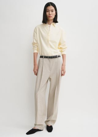 Double-Pleated Tailored Trousers Sand