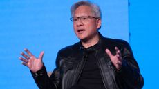 Nvidia CEO Jensen Huang pictured speaking onstage at London Tech Week 2025, where he joined UK Prime Minister Keir Starmer to discuss the future of UK AI infrastructure.