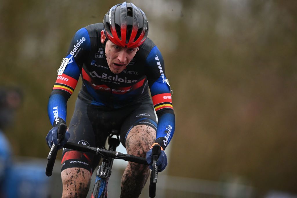 Belgian Toon Aerts pictured in action during the mens elite race of the Flandriencross cyclocross cycling event stage 68 in the Trofee Veldrijden competition Saturday 22 January 2022 in Hamme Belgium BELGA PHOTO DAVID STOCKMAN Photo by DAVID STOCKMANBELGA MAGAFP via Getty Images