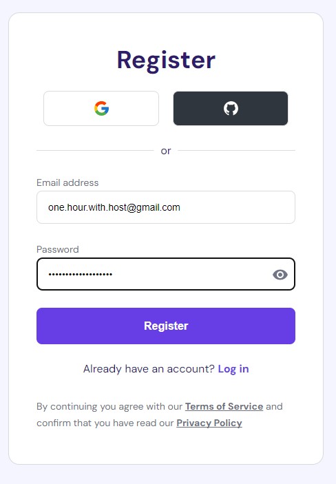 Hostinger's sign up window