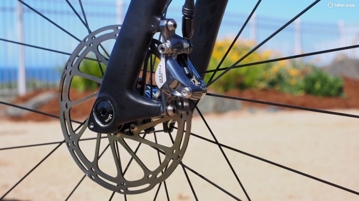 The SRAM Force (and Rival) hydraulic disc brakes both use the company's latest Centerline rotors, which run will impressively minimal noise - at least in dry conditions