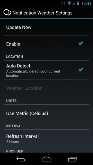 Settings menu