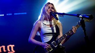 Daniela Villarreal Velez of The Warning performs at Magazzini Generali on April 11, 2024 in Milan, Italy