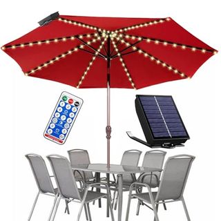 Pulivia Solar Umbrella Lights Outdoor, Waterproof Solar Powered Patio Umbrella Lights Strings With 104 Leds 8 Lighting Modes Remote Control, 2024 Upgraded Solar Umbrella Patio Lights, Warm White