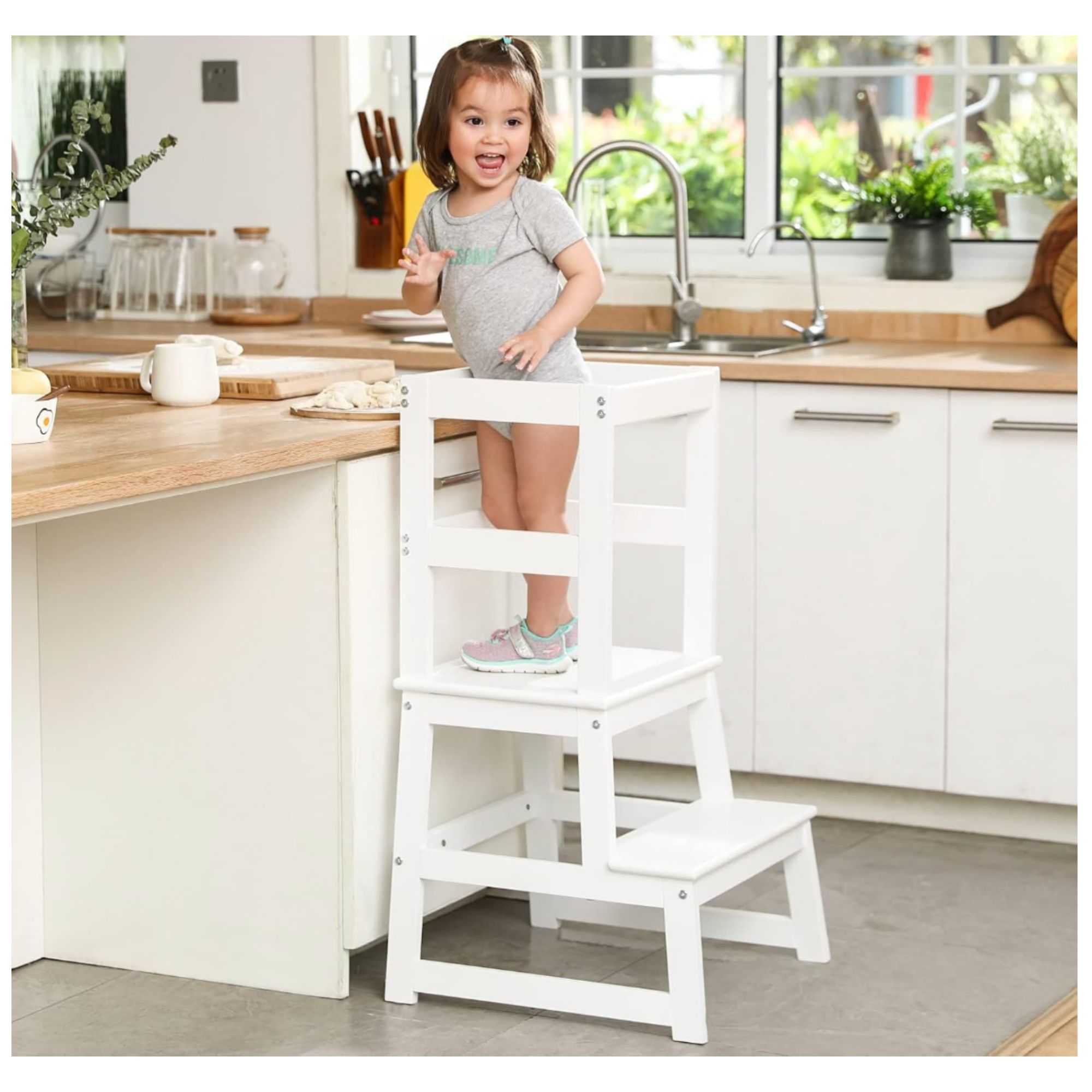 Kids Kitchen Step Stool for Kids with Safety Rail