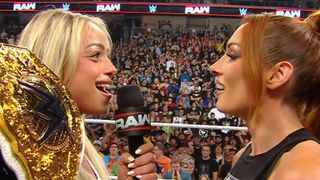 Liv Morgan and Becky Lynch argue during a segment on WWE Raw.
