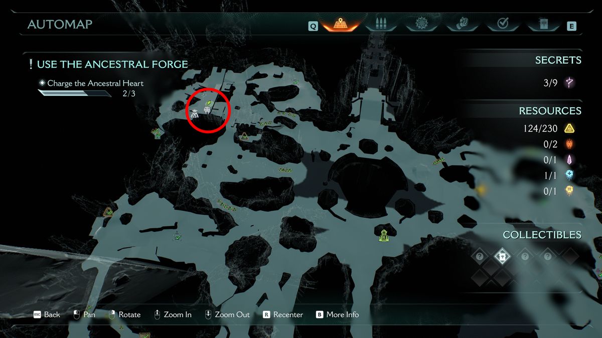 Doom: The Dark Ages Ancestral Forge secrets - A map pointing towards a ruby and vagary toy collectible atop a high ledge.