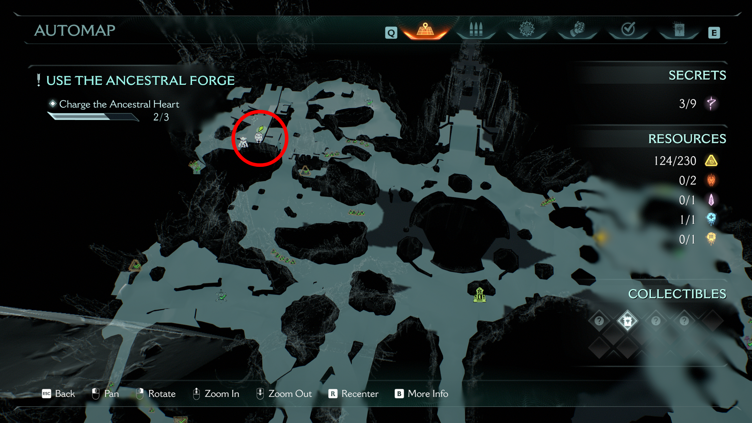Doom: The Dark Ages Ancestral Forge secrets - A map pointing towards a ruby and vagary toy collectible atop a high ledge.