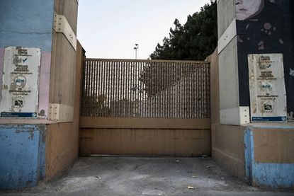 A closed gate at the U.S. Embassy in Kabul.