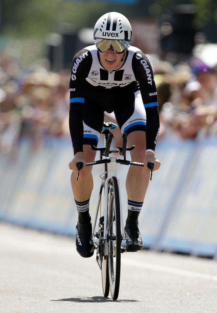 Lawson Craddock shows the pain after finishing the 2014 time trial in Folsom.