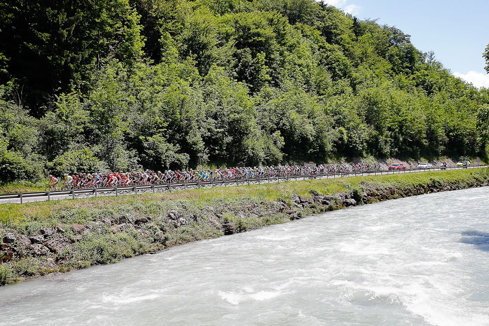 The peloton in action during stage 1 at Criterium du Dauphine