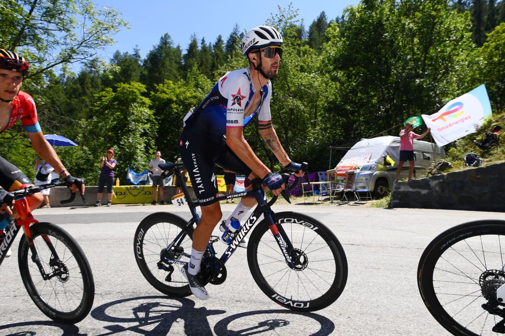 SERRE CHEVALIER FRANCE JULY 13 Mattia Cattaneo of Italy and QuickStep Alpha Vinyl Team competes in the breakaway during the 109th Tour de France 2022 Stage 11 a 1517km stage from Albertville to Col de Granon Serre Chevalier 2404m TDF2022 WorldTour on July 13 2022 in Col de GranonSerre Chevalier France Photo by Tim de WaeleGetty Images