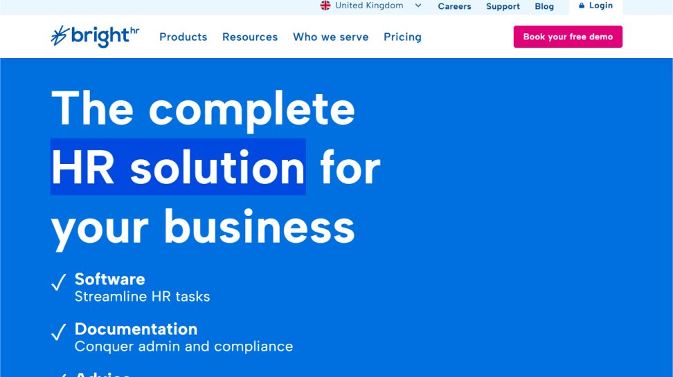 Bright HR website screenshot (May 2025).