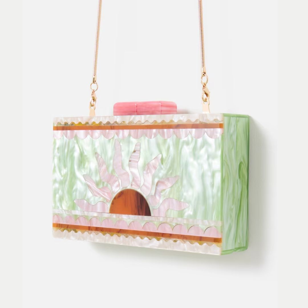 Oliver Bonas Green Sun Print Clutch
