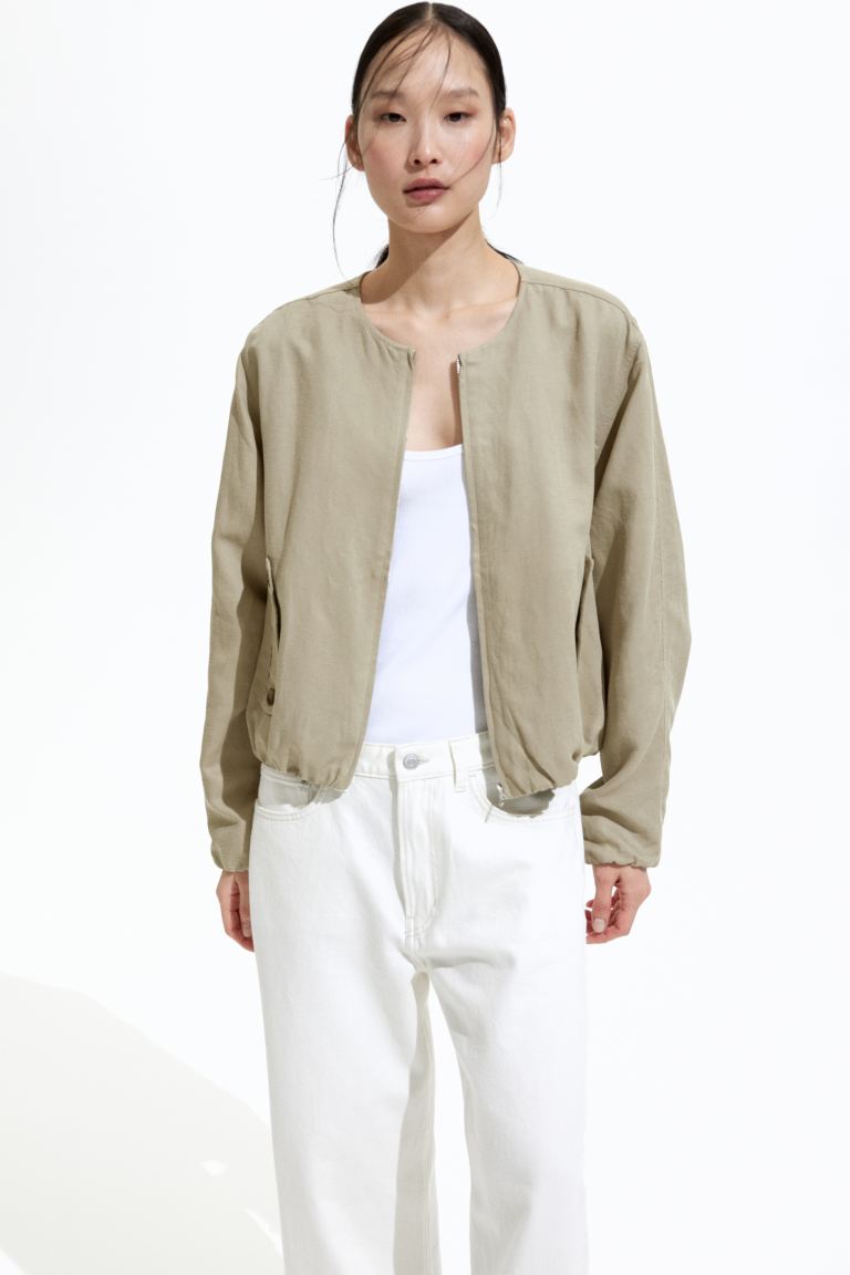 Linen-Blend Bomber Jacket