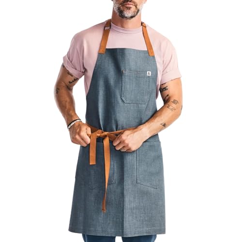 Hedley &amp;amp; Bennett Essential Apron - Heavy-Duty Denim Kitchen Apron With Pockets &amp;amp; Towel Loop - Professional Chef Workwear for Cooking &amp;amp; Grilling - Cedar